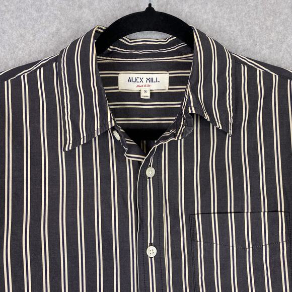 Alex Mill Mens S Black Ivory Mill Shirt in Halo Stripe Long Sleeve Button Up - Picture 2 of 6